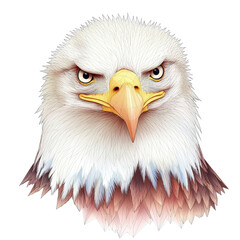 Obraz premium Highly detailed, realistic illustration of an angry bald eagle head with intense expression and feathers