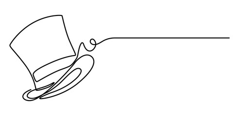 Magic hat with a wand of continuous one line drawing, Magician's Hat Icon on Transparent Background, Magic has outline pro vector illustration. minimal concept one line icon, Magic has outline pro. 