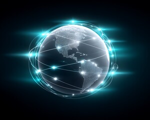 Global network graphic, digital world map