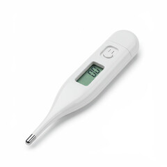 White digital baby thermometer isolated on white, accurate electronic medical device for infant temperature monitoring, childcare and home health essentials