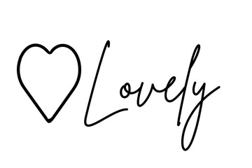 Lineart black heart outline with lovely cursive text on transparent background