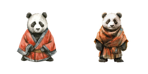 panda wearing chinese cloth watercolor vector illustration © Dar