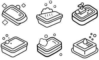 Cute Line Art Illustrations of Different Bath/Washing Containers