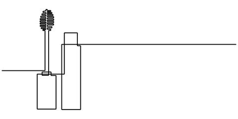 Mascara continuous one line art drawing, Vector abstract continuous one single simple line drawing icon of brush for applying mascara cosmetology in silhouette sketch white background, sketch style. 
