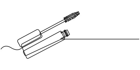 Mascara continuous one line art drawing, Vector abstract continuous one single simple line drawing icon of brush for applying mascara cosmetology in silhouette sketch white background, sketch style. 
