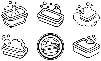Cute Line Art Illustrations of Different Bath/Washing Containers