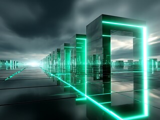 Futuristic pathway with glowing portals