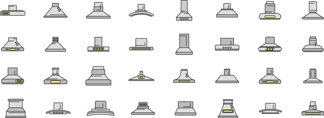Various kitchen extractor fan icons illustrating diverse styles and designs for efficient ventilation