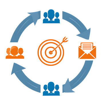 Business process cycle with teamwork and goal achievement isolated on transparent background