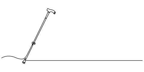 walking stick continuous one line drawing, Cane walking stick icons in outline and filled styles, elegant walking stick illustration hand drawn outline vector, Ornate walking stick illustration. 