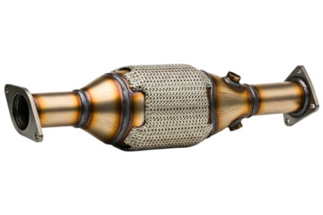 New automotive catalytic converter with a flexible mesh pipe isolated on a transparent background