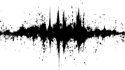 Obraz premium Vector brush grunge texture. Soundwave with ink splatter effect, black and white. Sound wave with ink splatter effect, Black and white, isolated on white background. 