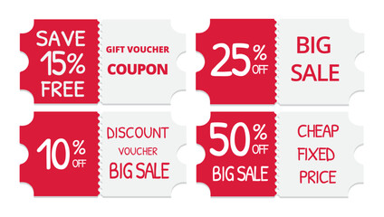 sales discount coupons in red white colors