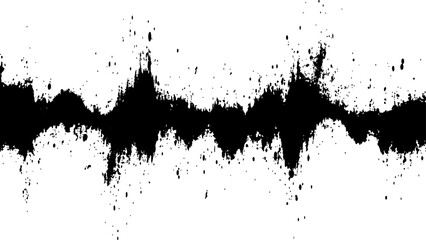 Vector brush grunge texture. Soundwave with ink splatter effect, black and white. Sound wave with ink splatter effect, Black and white, isolated on white background. 