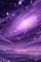 Purple galaxy over city