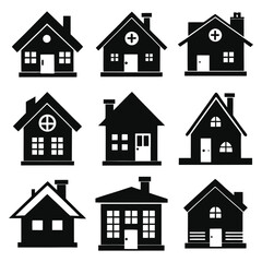 Fototapeta premium Nine Black House Icons Simple Home Symbols Collection Real Estate Design Elements