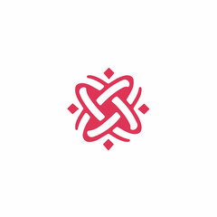 Abstract Intertwined Knot Logo in Red - Stylized Floral or Starburst Emblem, Modern Geometric Symbol, Connection, Unity, Data, Technology, Finance, Security, Consulting,  Innovation, Network, Digital