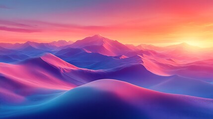 A breathtaking landscape photo showcasing vibrant mountains illuminated by a stunning sunset display of color.