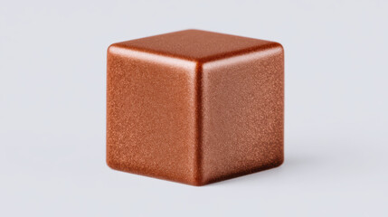 Artisan chocolate cube with smooth shiny surface on white background, rich brown color and soft lighting