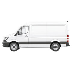 White Delivery Van Side View with Clean Lines and Modern Design, isolated on transparent background.