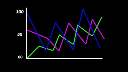 Colorful Line Graphs on Black Background Illustrating Data Trends