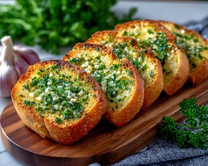 Toasted garlic bread slices