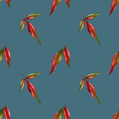 Fototapeta premium colorful autumn pattern, red leaves on blue background