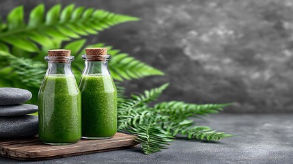 Green drinks, stones, ferns