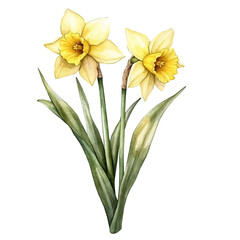 Obraz premium watercolor of A Daffodil Stem Bouquet, vector, isolated on a white background.