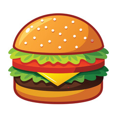 Cartoon burger  vector illustration. Stylized cartoon illustration of a classic cheeseburger with lettuce tomato and sesame seed bun.
