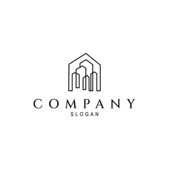 skyscraper logo with abstract line art design style