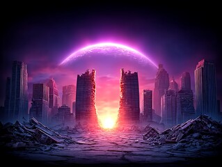 Ruined city, cosmic portal