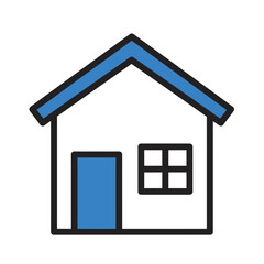 Blue house icon: A vector symbol for residential property, business, or web design, featuring a home illustration on a blue background