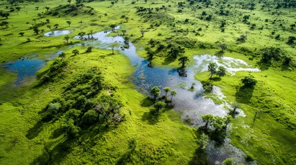 Lush Savannah Landscape During Wet Season
