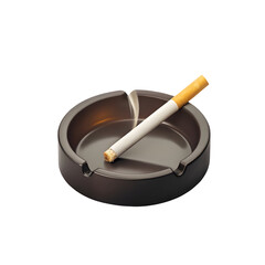 Lit cigarette in ashtray isolated on a transparent background
