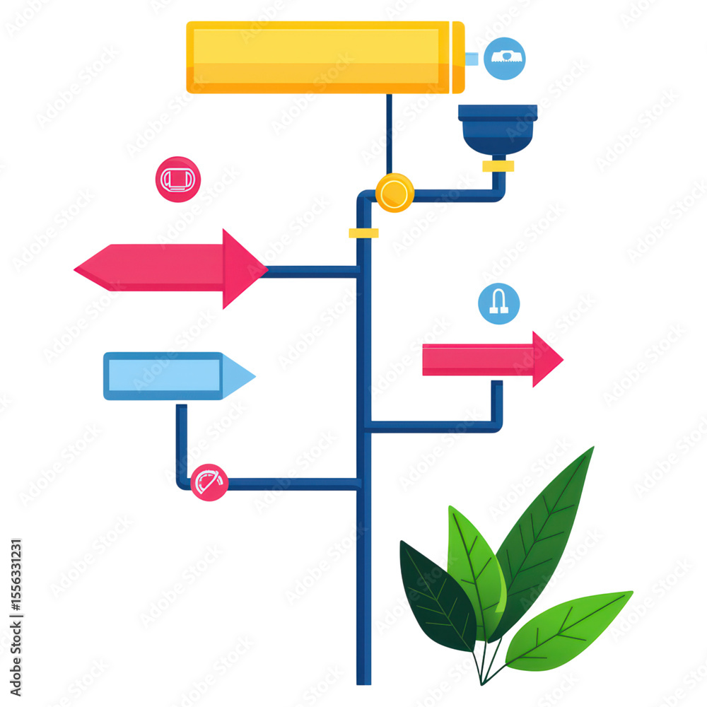 Poster colorful flowchart with directional arrows and modern icons in digital design, isolated on transpare
