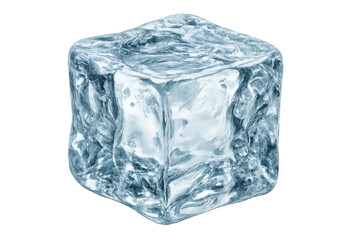 Obraz premium Transparent glass-like ice cube spinning, casting crisp light reflections against clean white backdrop