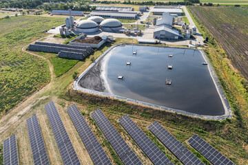 Obraz na płótnie Canvas Aerial view of biogas plant using renewable energy for biomethane production