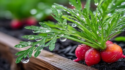 Fresh radishes in a garden bed