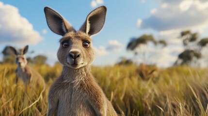 Kangaroo family observing surroundings australian outback wildlife photography grassland close-up natural behavior