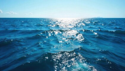 Majestic Ocean Horizon Sunlight Dancing on Deep Blue Waves, Serene and Powerful Seascape, Perfect for Travel and Nature Projects
