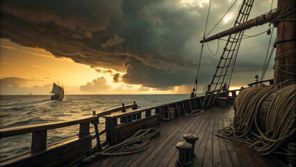 Naklejka premium Sailing Vessel Horizon in Golden Light