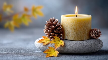 Autumn candlelight serenity cozy home setting still life warm atmosphere close-up tranquility and reflection