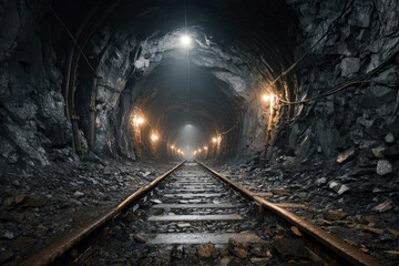 Fototapeta premium Mine gold underground tunnel railroad