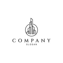 skyscraper logo with line art design style in circle shape