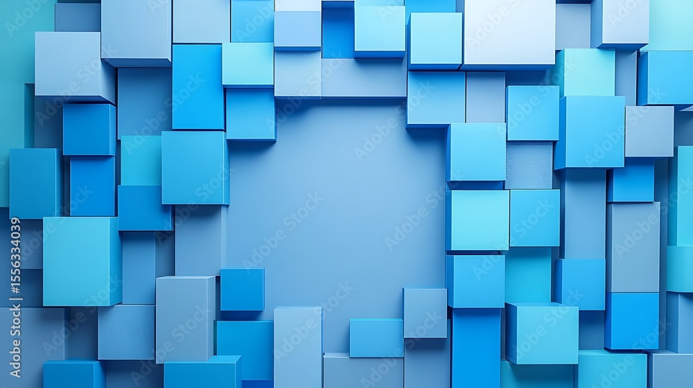 Poster modern arrangement of blue cubes forming frame. abstract background & 3d texture