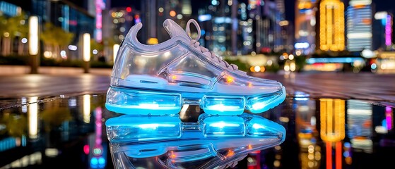 Futuristic shoes in a city night