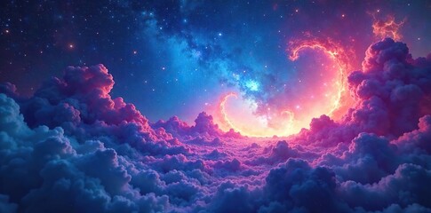 Breathtaking Pink Nebulae Swirling Across Azure Sky Cosmic Landscape of Ethereal Wonder and Infinite Possibilities