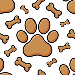 Dog paw and bone stroke seamless pattern