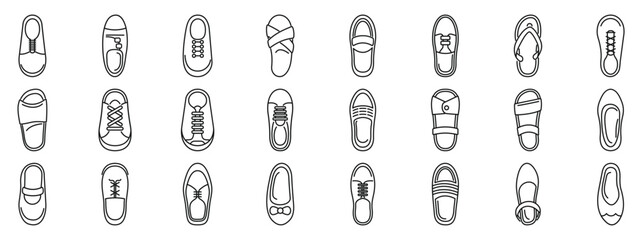 Obraz na płótnie Canvas Shoes top view icons set. Diverse footwear icons showcasing various designs for different occasions and preferences